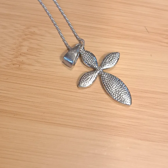 Silver Abalone Cross Pendant Necklace - Picture 3 of 5